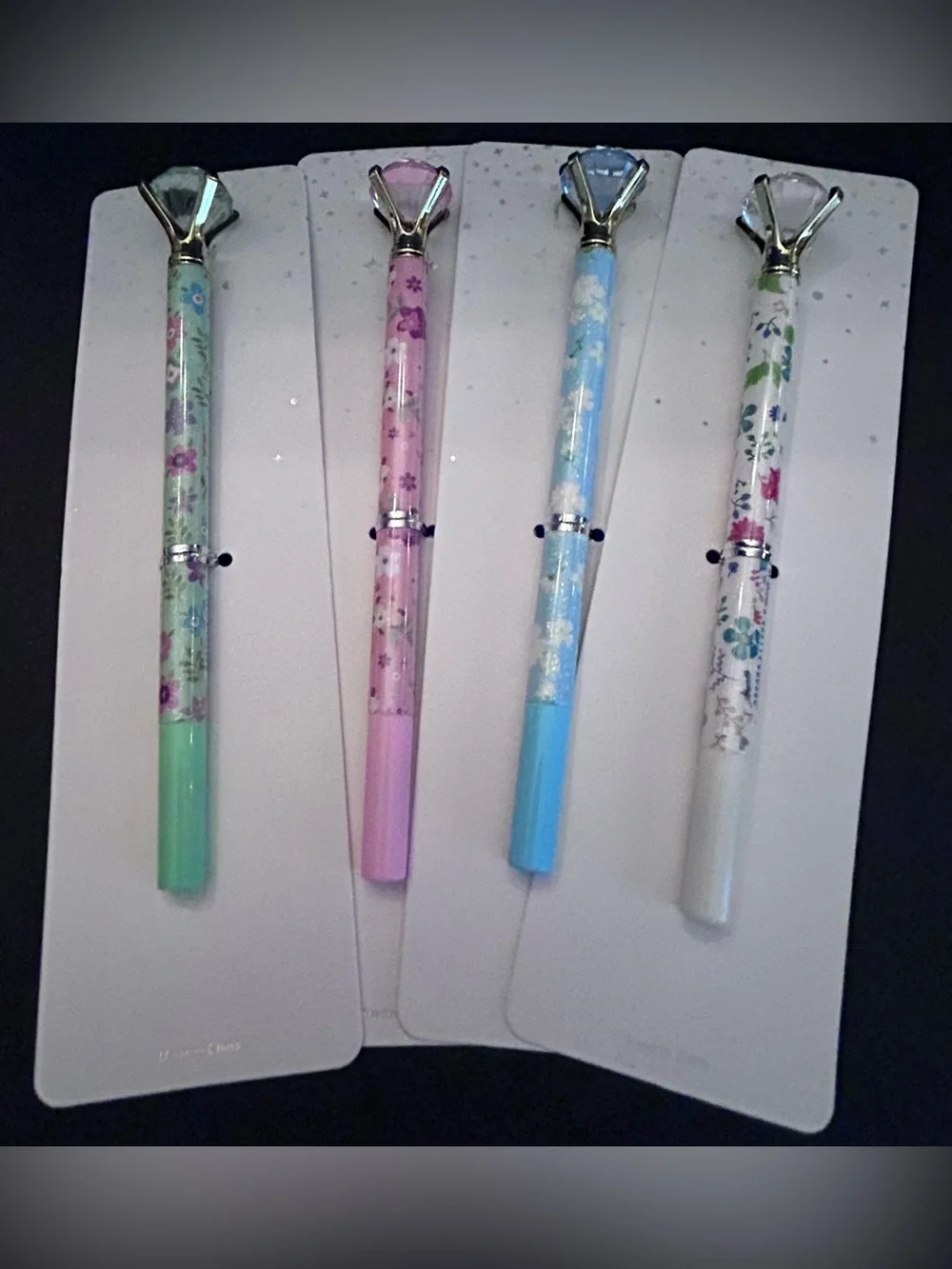 Mint Floral Diamond-Topped Pens Set of Four - Pink, Blue, Green, White - NWT